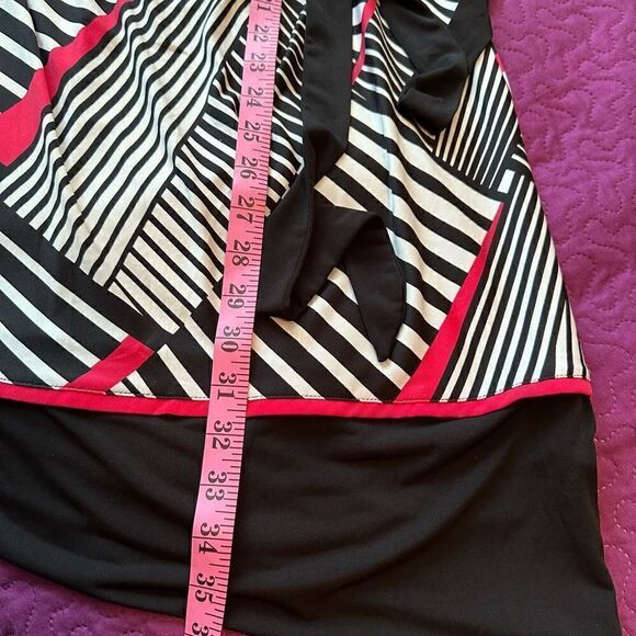 Shelby & Palmer 1X mod black, red, white stripe dress with side gather - Picture 5 of 8